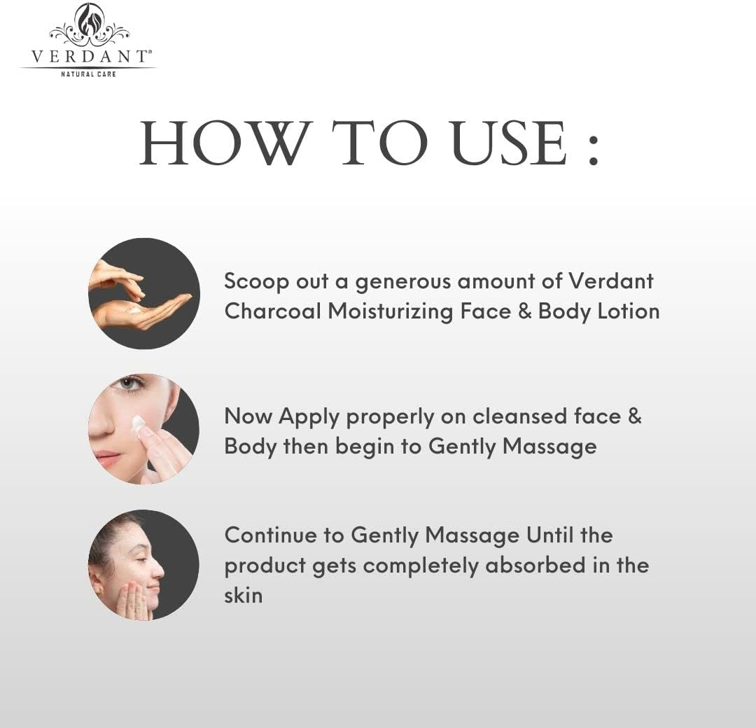 Verdant Natural Care Activated Charcoal Body Lotion | Deep Hydration & Moisturizing Face & Body Serum Lotion with SPF 20 &ndash; No Parabens, Mineral Oils &ndash; 200 Ml