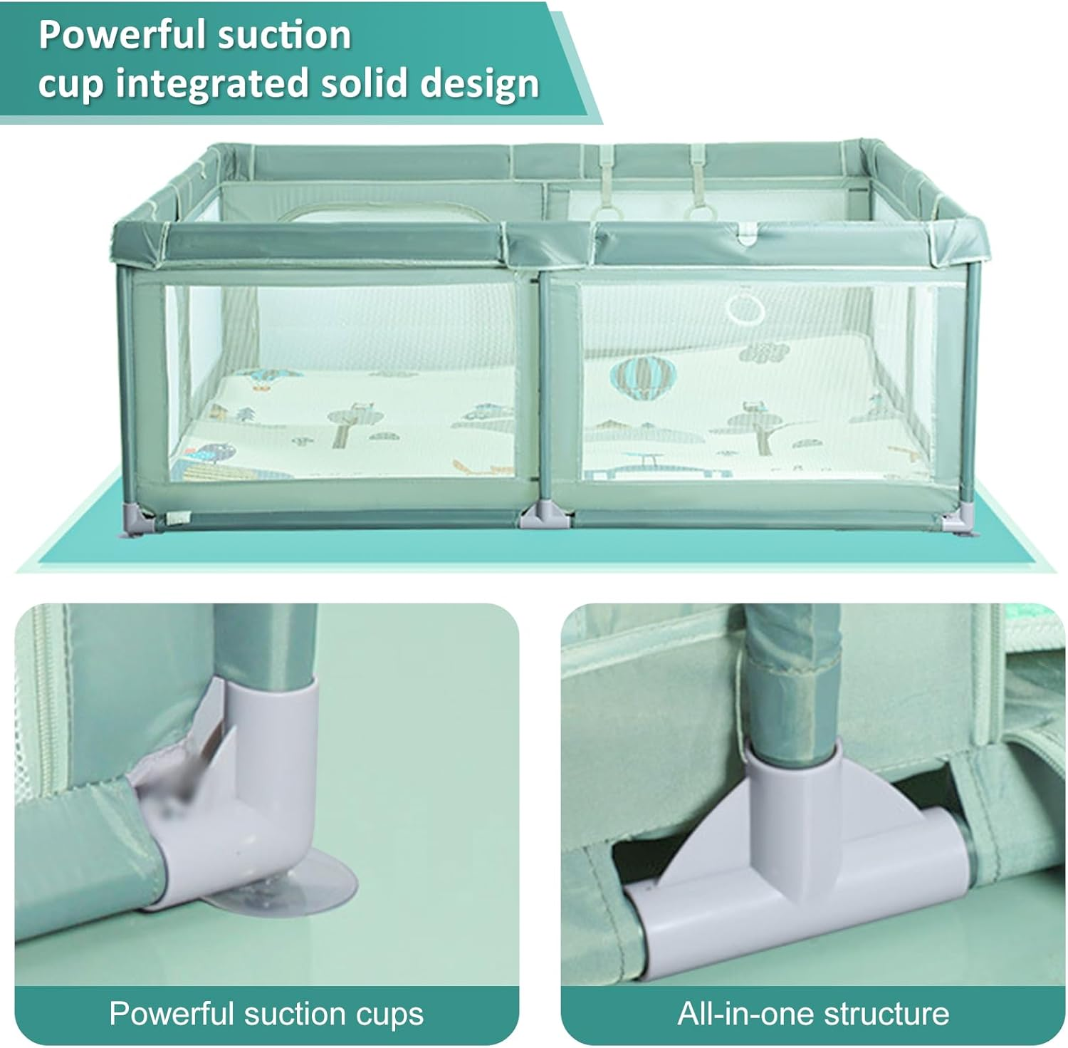 Sulishang Baby Playpen, 127X127X66Cm Baby Playard, Playpen for Toddler with Zip Gate, Indoor & Outdoor Kids Activity Center, Safety Play Yard with Soft Breathable Mesh, Green (No Mat) image number 1