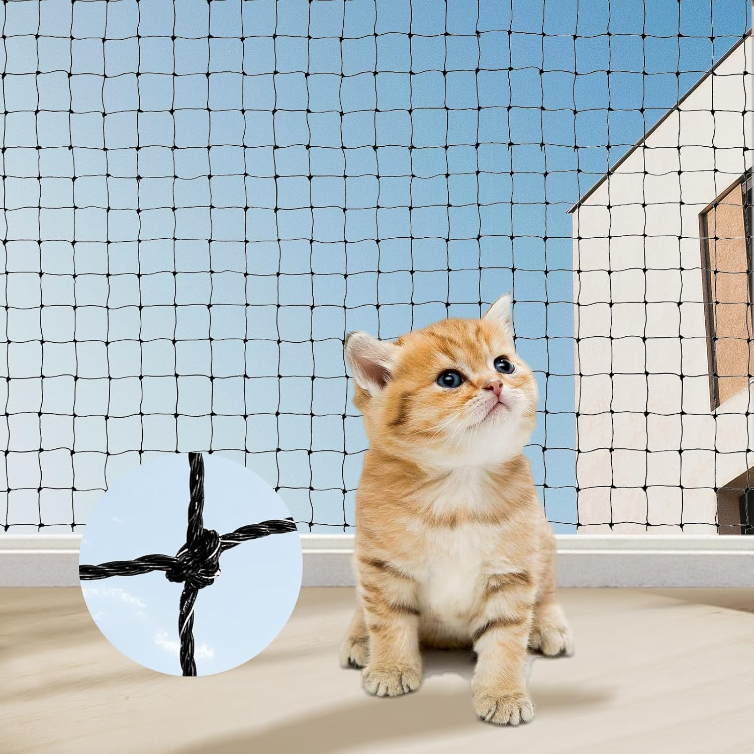 Imeshbean Cat Net for Balcony, 4 X 3 M Cat Net, Wire Reinforced Safety Net, Balcony Net with Mounting Rope and Accessories, Cat Protective Net, Bird Protection Net for Windows, Patio, Garden (4 X 3 M) image number 2