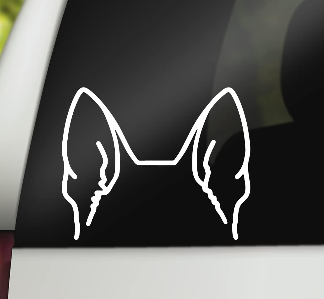 German Shepherd Ears Decal L German Shepherd Vinyl Decal | Car Decal Bumper Sticker Window Laptop Tumbler Decal | 5.5" X 4.5" Size White | Made in USA image number 2