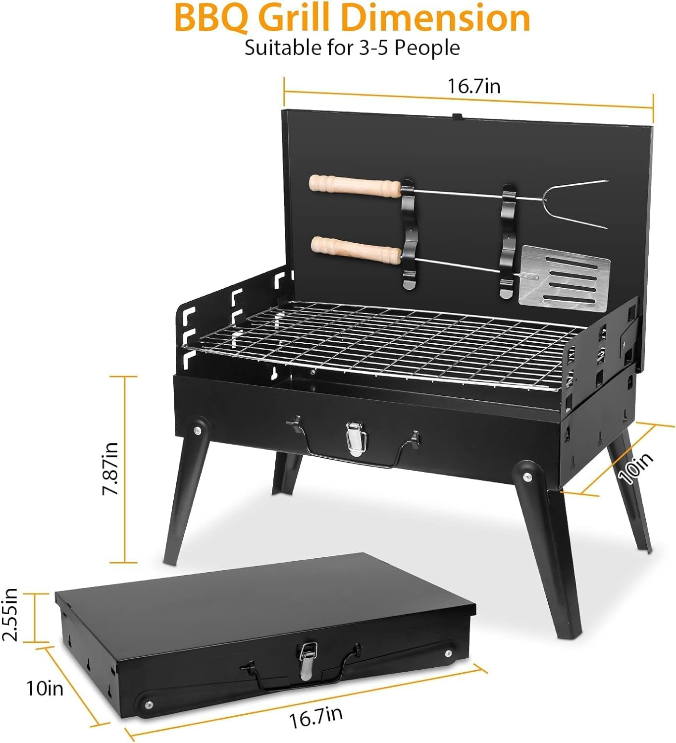 XICEN BBQ Grill Outdoor Folding, Foldable Camping Grill with Barbecue Accessories & Lid for Outdoor Cooking Camp Picnic Hiking Beach Patio Smokers