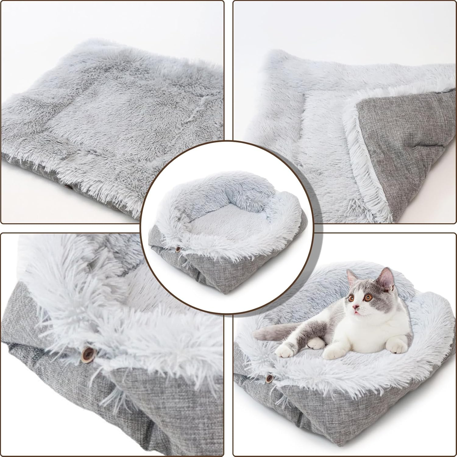 BSITSSS Cat Bed, 2 in 1 Plush Soft Cat Blanket, Grey Foldable Convertible Small Dog Bed Pet Kitten Cushion Mattress Mat for Small and Medium Cats Puppy Pet Indoor Outdoor image number 2