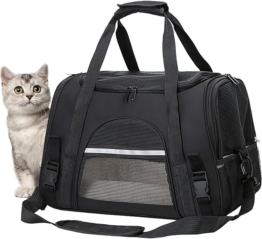 Pet Carrier Bag, Soft Sided Portable Handbag with Breathable Mesh Window, Removable Pet Pad and Locking Safety Zippers for Small Dogs, Cats and Small Animals, Black image number 4