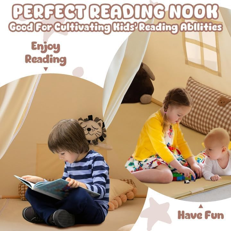 Large Kids Play Tent with Mat, Play Tent Indoor with Star Lights and Windows, Playhouse for Boys and Girls Aged 3+, Kid Tent Washable (With Mat) image number 6