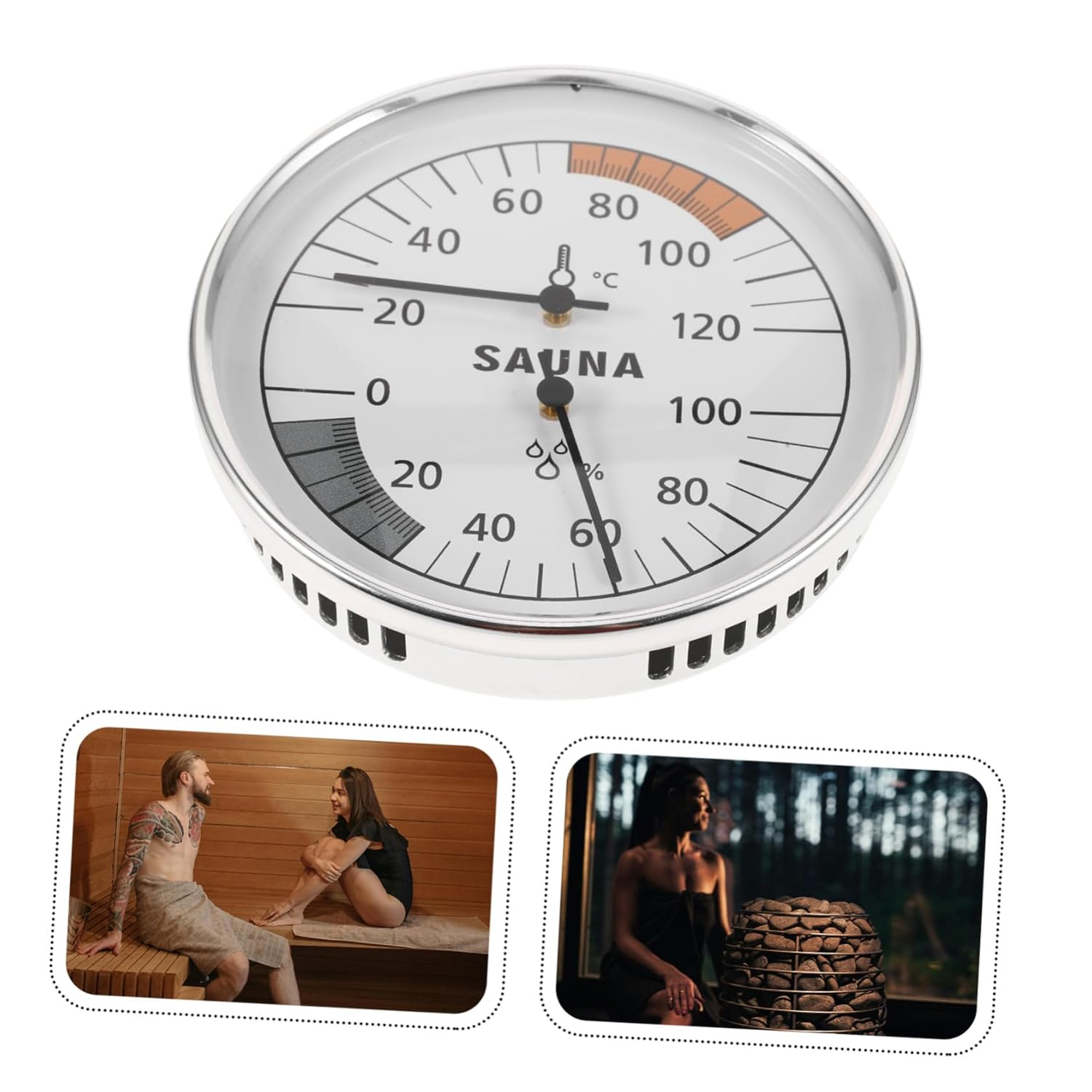 VICASKY Sauna Hygrothermograph Wall-Mount Temperature Humidity Tester High Heat Resistant Indoor Sauna Steam Gauge Easy Installation Measurement Tool image number 4