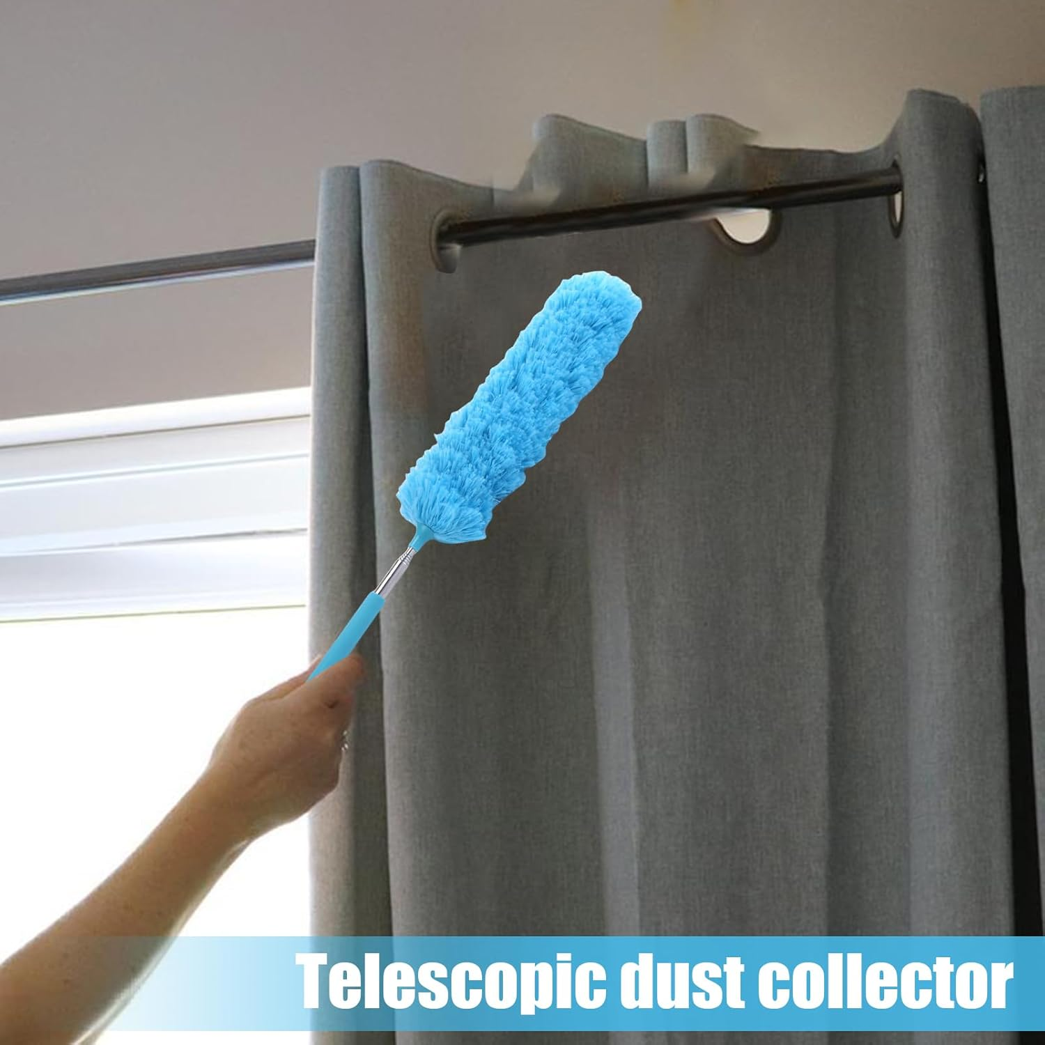 Extendable Feathers Duster Bendable Microfiber Long Handled Duster, Flexible Hand Cobweb Cleaner with Telescoping Pole for Cleaning High Ceiling Fans, Cars, Blinds, Cobweb, Furniture - Green image number 2