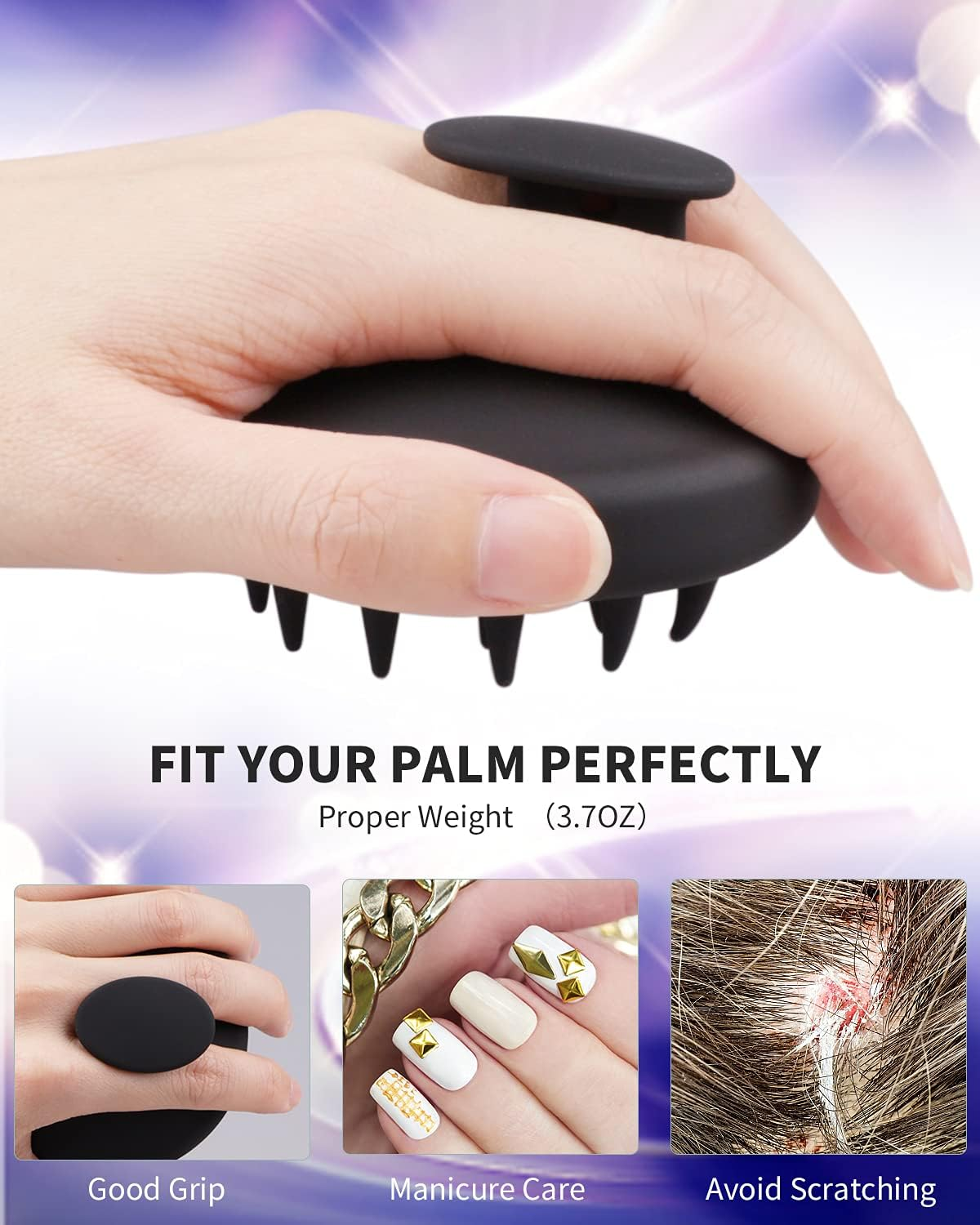 Scalp Massager Shampoo Brush, Waterproof Shower Scalp Scrubber with Soft Silicone Bristles, Scalp Brush for Hair Growth & Dandruff Treatment, Hair Massager for All Hair Types of Men Women Kids (Black) - Black image number 4