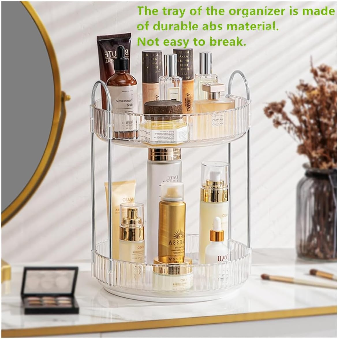 360&deg;Rotating Bathroom Counter Organizer 2 Tier Cosmetic Storage Box Perfume Organizer Fits Cosmetic Vintage Storage for Bathroom Dresser Perfume, Lipsticks, Makeup Brushes, Clear image number 4