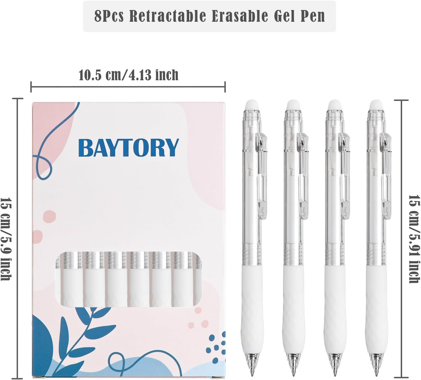 BAYTORY 8Pcs Fine Point Erasable Gel Pens, 0.5Mm Retractable Black and Blue Ink Pen, Smooth Writhing Comfortable to Use for Taking Marking Planner Crossword Puzzles (White) - White image number 6