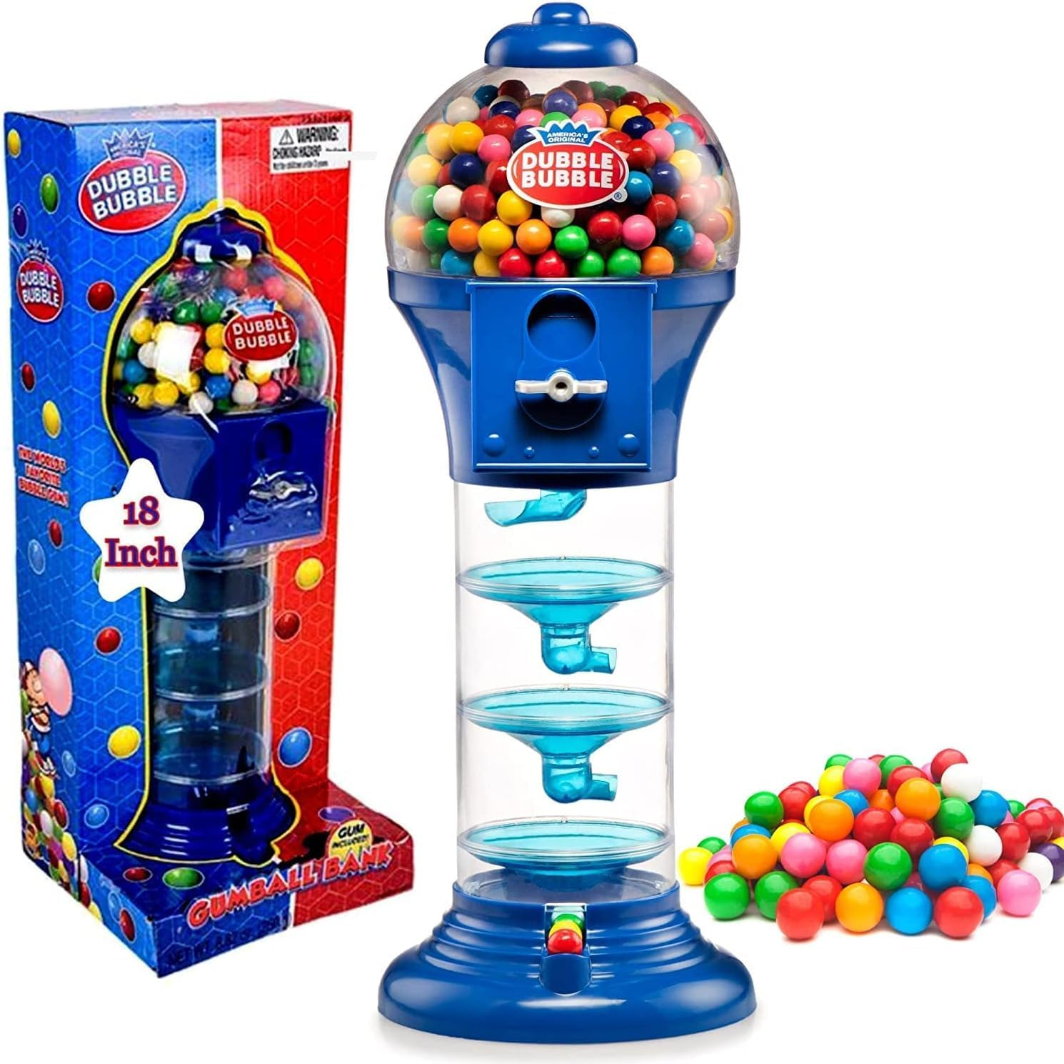 Playo 18" Big Spiral Gumball Machine Toy - Includes Aprox 113 Gum Balls - Kids Dubble Bubble Twirling Style Candy Dispenser - Birthday Parties, Novelties, Party Favors and Supplies (Blue, 18")