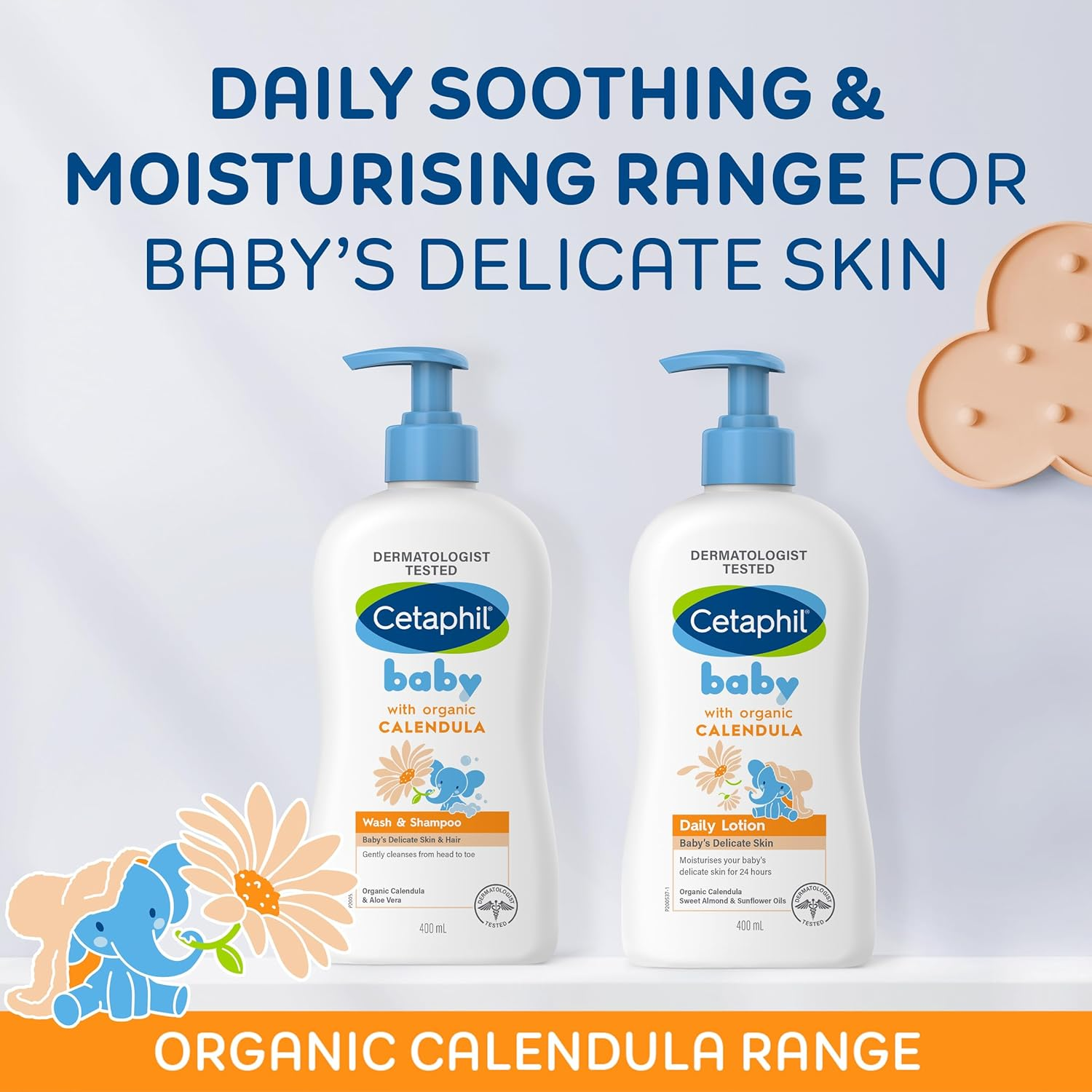 Cetaphil Baby Calendula Wash and Shampoo 400Ml, for Baby'S Sensitive Skin, Tear Free, Gently Cleanses from Head to Toe, Contains Calendula and Aloe Vera, Dermatologist Tested (Pack of 2) image number 6