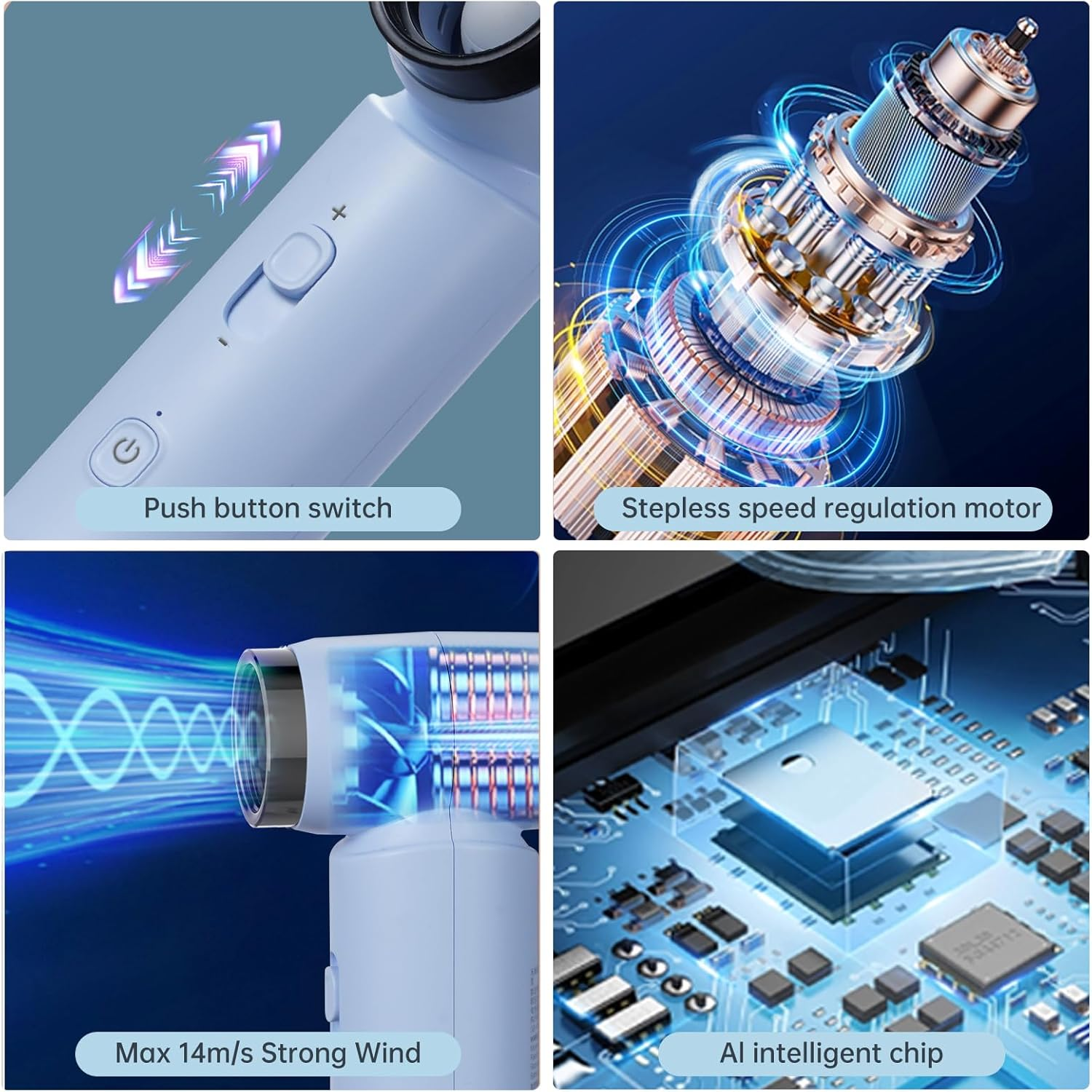 Compressed Air Duster, 80000RPM Jet Dryer Blower, Stepless Speed Regulation Portable Electric Duster Mini Electric Blower,Jet Fan for Car Dry,Keyboard Computer Cleaning,Air Bed,Camping,Outdoor - White image number 2