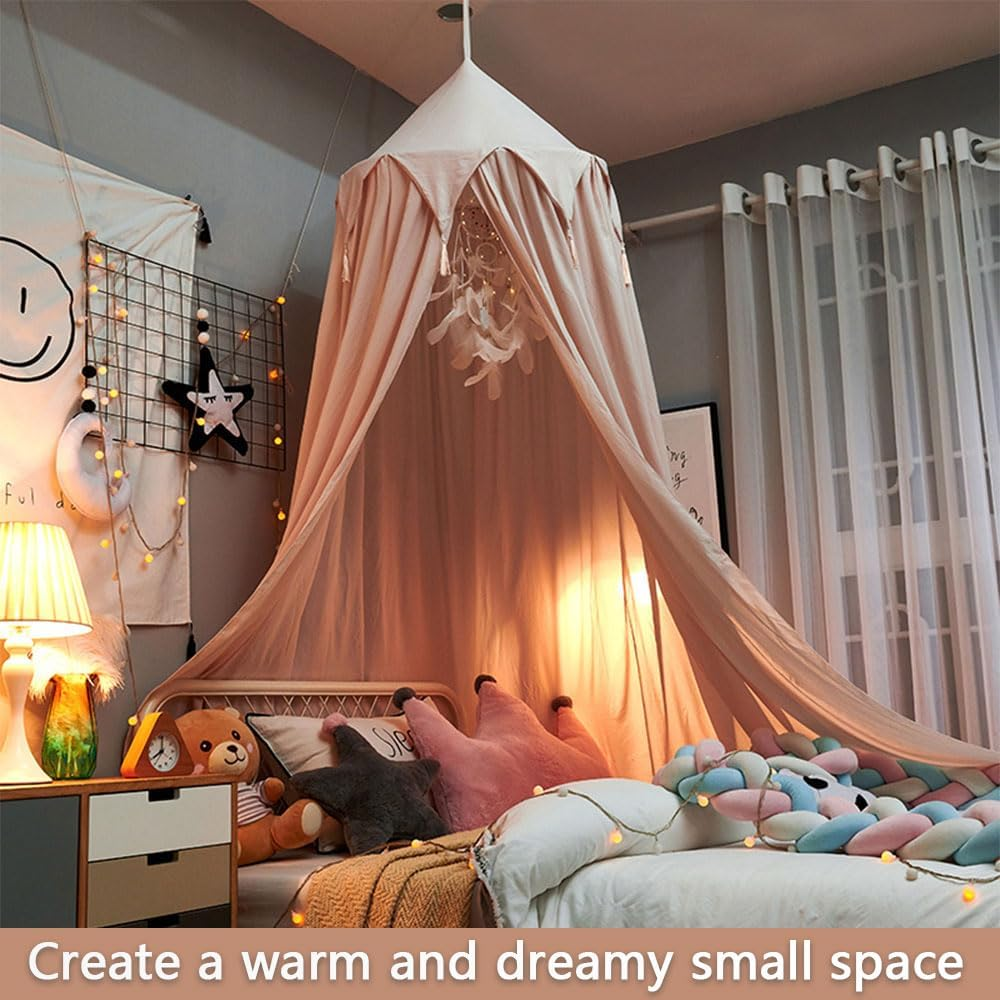 Double-Layer Pink Princess Bed Canopy for Girls, Bed Curtain Tent with Tassels for Kids&rsquo; Reading Nook & Bedroom Decor, Fits Twin, Full & Queen Beds, Foldable & Machine Washable image number 1