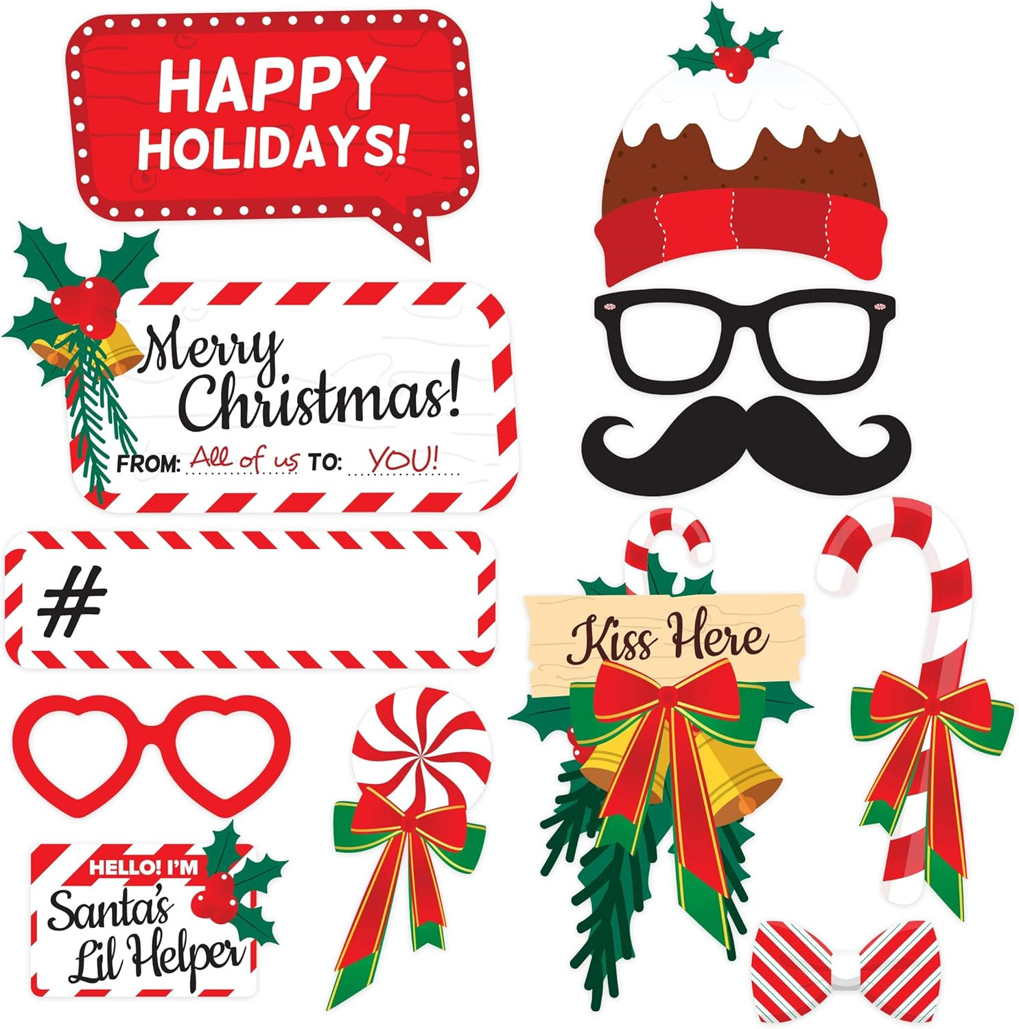 Christmas Photo Booth Props 38Pcs, Xmas Games for Party Supplies, Picture Backdrop Decorations Set Party Favors, Games for Kids & Adults, Funny Selfie Pose Sign Holiday Photo for Photography image number 2