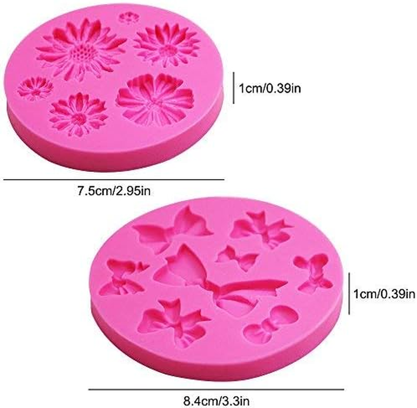 2 Pieces Decorative Silicone Molds, Chrysanthemum Flower and Bow Tie Shaped, Finegood Chocolate Fondant Clay Sugar Craft Soap Decoration Molds DIY Baking Cake Tool - Pink image number 3
