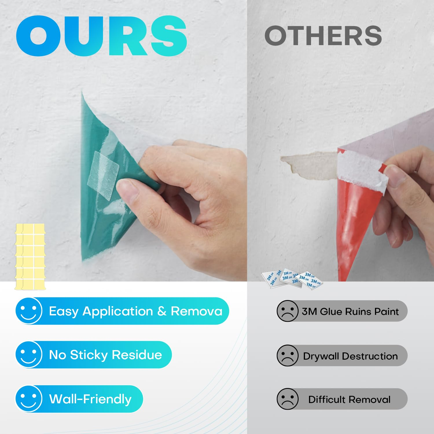 300 PCS Double-Sided Adhesive Tape for Acoustic Soundproofing Foam Panels, Heavy Duty Wall Panel Square Adhesive Pads, Pad Mounting Adhesive Double-Sided Tape Wall Sticky for Hanging image number 3