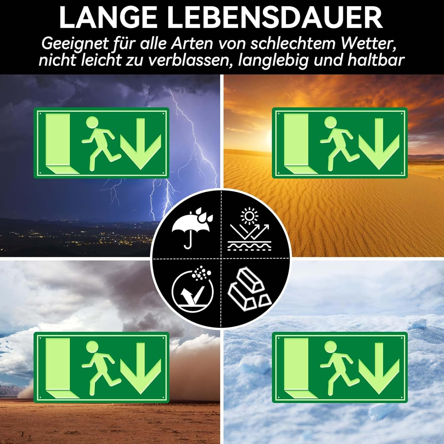 Emergency Exit Sign, Photoluminescent Emergency Exit Sign, Escape Route Signs, Afterglow 300 X 150 Mm, Emergency Exit Signs for Information Sign, Rescue Route, Escape Route, Emergency Exit, Emergency image number 5