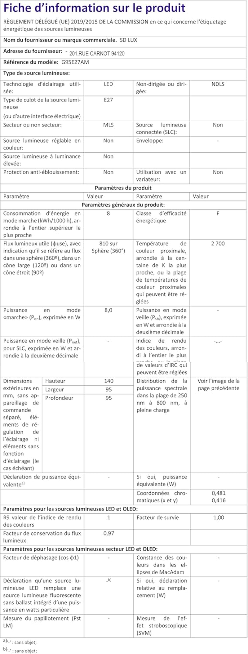 SD LUX LED Light Bulb Base E27 Globe G95, 8 W 850 Lumen Filament Bulbs, Replaces 75 W Filament Bulb, 2700 K Warm White Bulbs, Screw Edison Lamp, Not Dimmable, Pack of 2 (Amber) image number 5