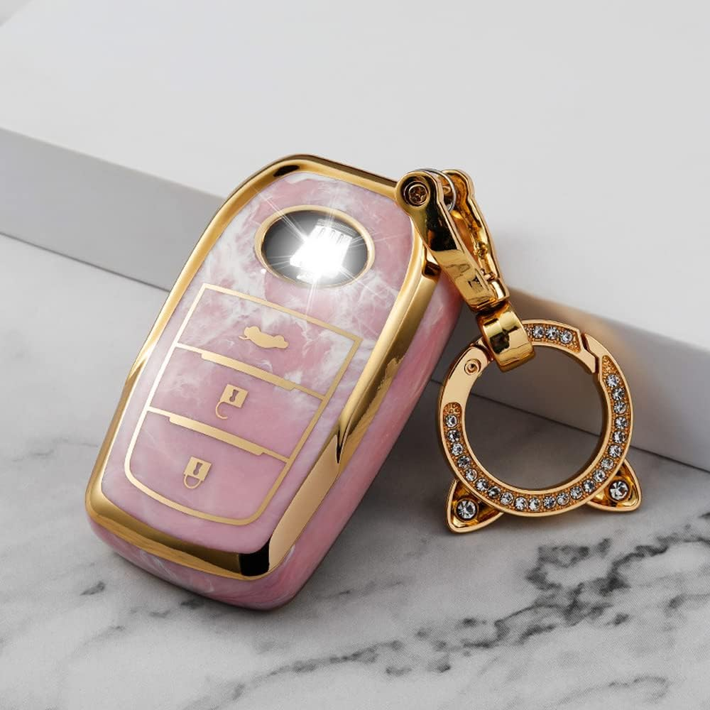 Ontto Tie-Dye TPU Car Key Fob Cover Fit for Toyota Hilux SW4 Innova Fortuner Crown Land Cruiser Key Case Keyring Keyless Entry Smart Key Holder Keychain Accessories 3 Buttons Pink