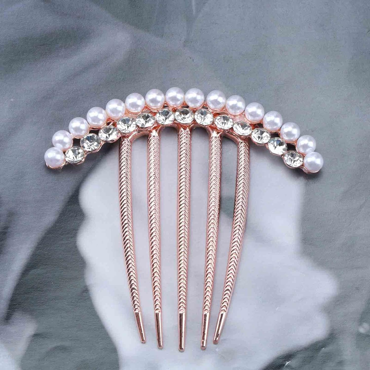 Yheakne Crystal Bridal Hair Comb Gold Rhinestone Wedding Headpiece Pearls Hairpiece Bridal Side Comb Pearls Wedding Hair Accessories for Bride and Bridesmaids (Style A) image number 5