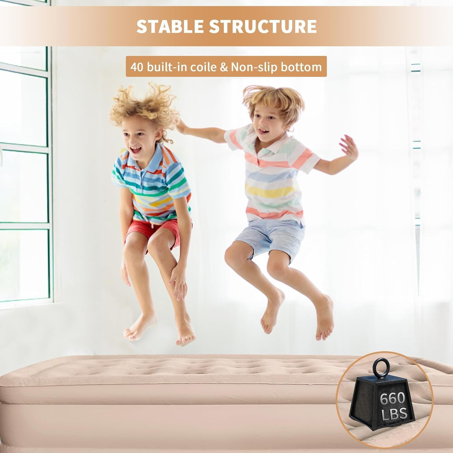 Camping Air Bed, 40CM Comfortable Thicken Automatic Air Mattress, Self-Stop Safe High-Speed Pump, Comfort Queen Size Double Airbed for Home, Camping, Guests, 2-Minute Inflation