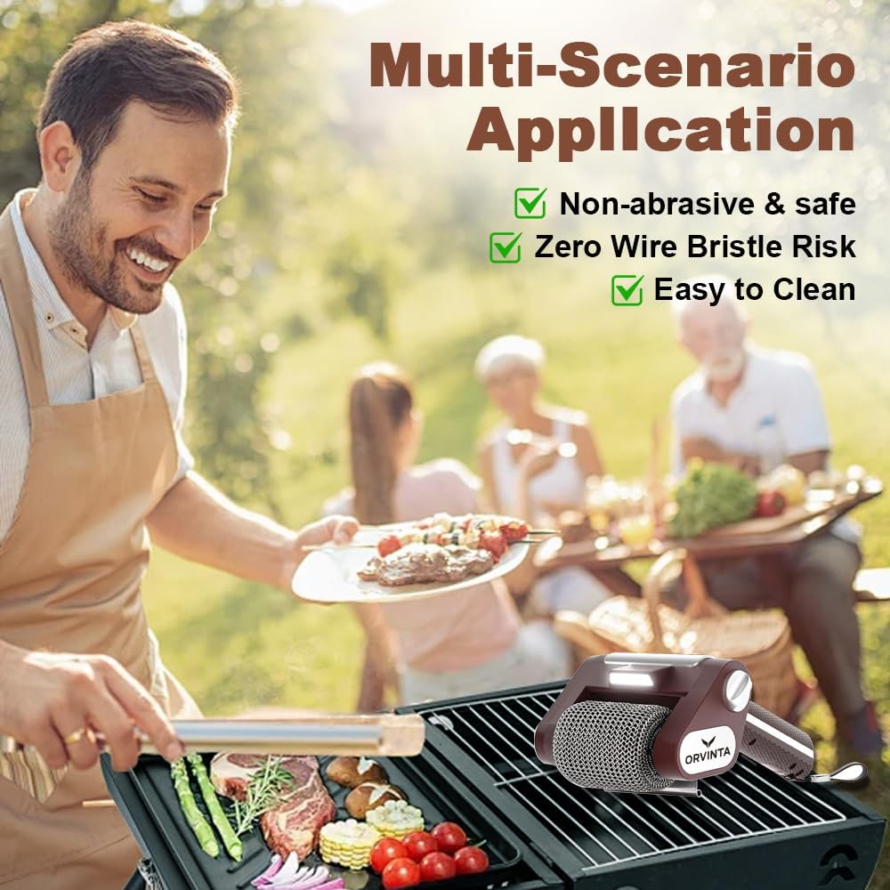 Cordless Grill Cleaner &ndash; Rechargeable BBQ Cleaning Brush with Stainless Steel Roller & LED Light, 350 RPM Power Scrubber for Barbecue & Outdoor Cooking image number 1