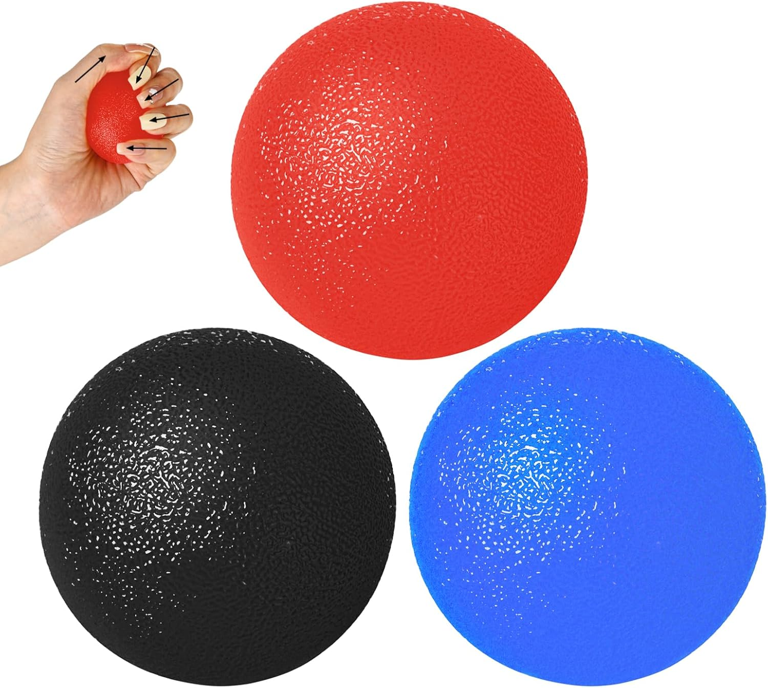 3 Pack Stress Balls for Adults, Squeeze Balls for Hand Therapy, Hand Strengthening Devices with Different Resistance Levels for Finger Forearm Wrist Exercise Relaxation and Pain Relief-4 image number 2