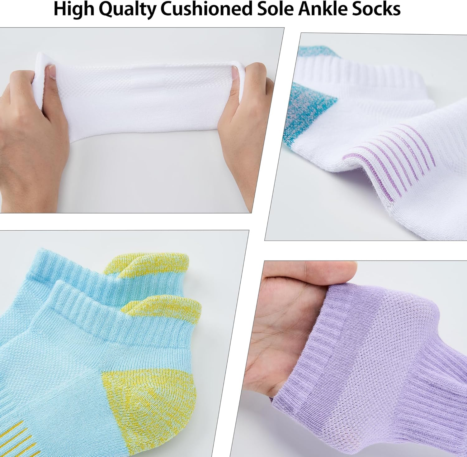 ATBITER 6 Pairs Women'S Ankle Running Socks Cushioned Low Cut Tab Athletic Socks image number 7