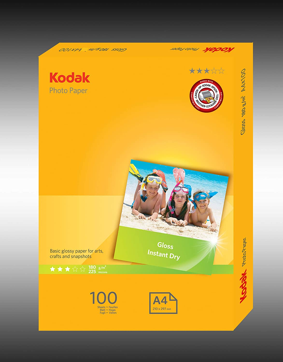 Kodak 180GSM 100 Sheets Gloss Instant Dry 180Gsm A4 Photo Paper, (5740-105)