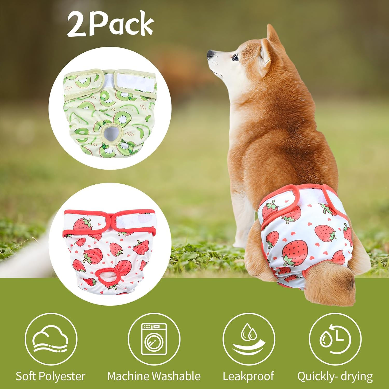 NACOCO 2 Pack Female Dog Diapers - Soft Leakproof Doggie Sanitary Panties Washable Pants in Heat Cycle Period Incontinence Adjustable for Medium Large Dog (Large) image number 4