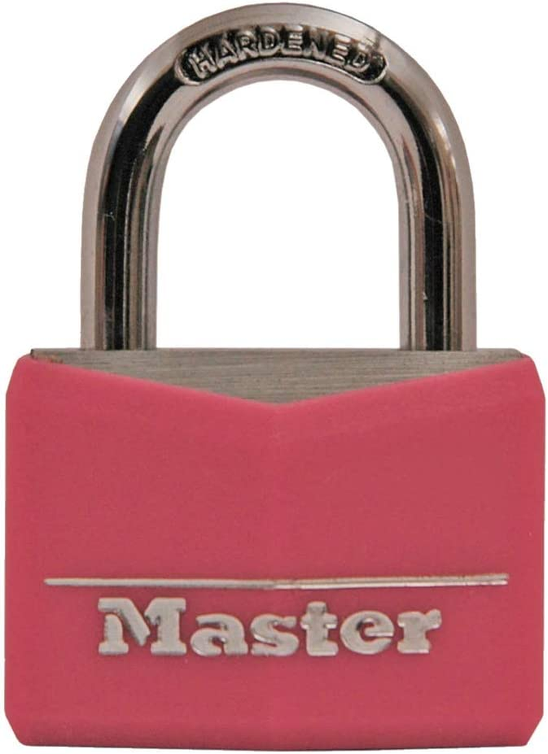 Master Lock 146D Covered Aluminum Keyed Padlock, 1-9/16 Inches, Pink