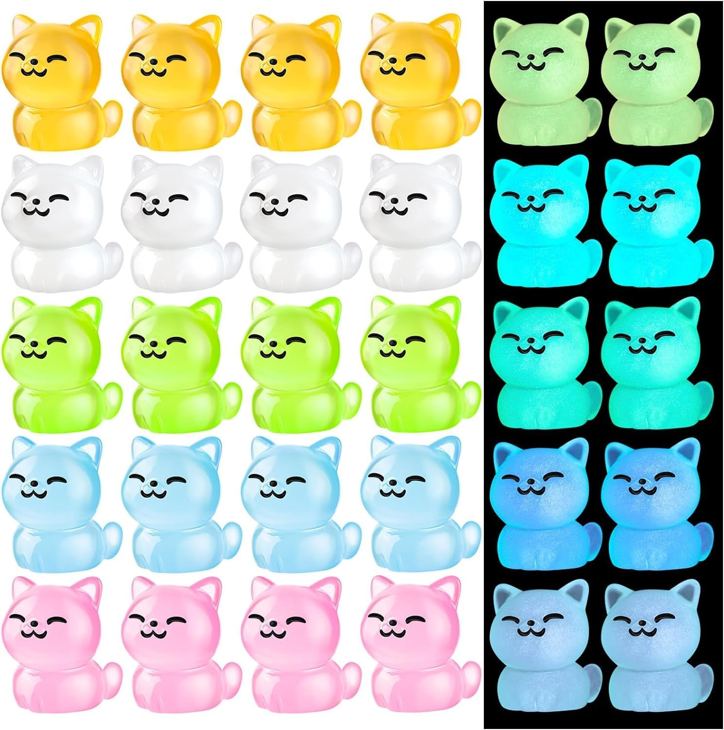 LSLYHTC 20 Pcs Luminous Mini Resin Cat, Miniature Cat Glow in the Dark Tiny Cat Ornament for Garden Landscape Aquarium Dollhouse Birthday Party Room Crafts Decor image number 6
