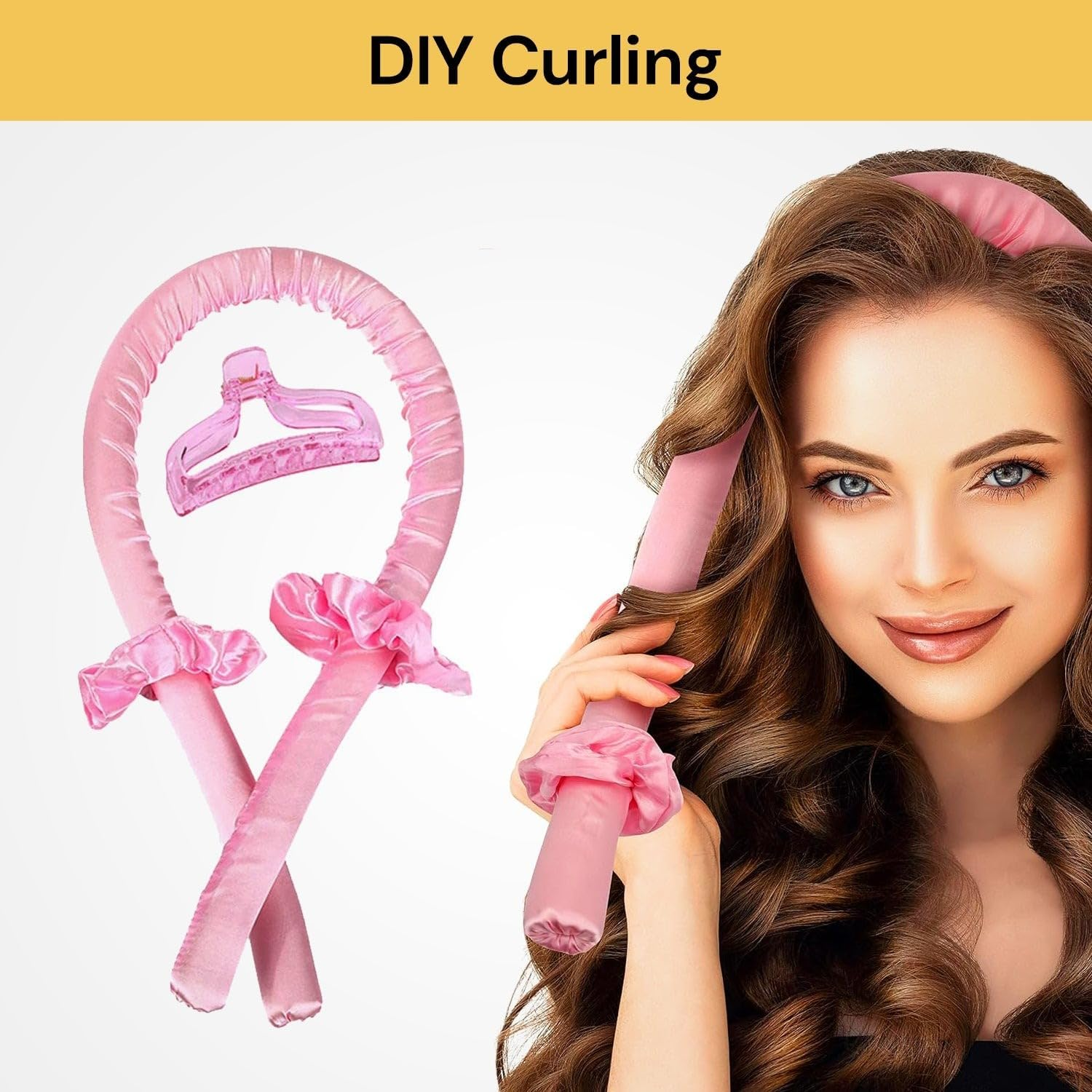 EZONEDEAL Heatless Curling Set, Overnight Hair Rollers for No-Heat Soft Curls, Rod with Hair Claw Clip, Natural Soft Wave DIY Styling Tool, Headband - Black