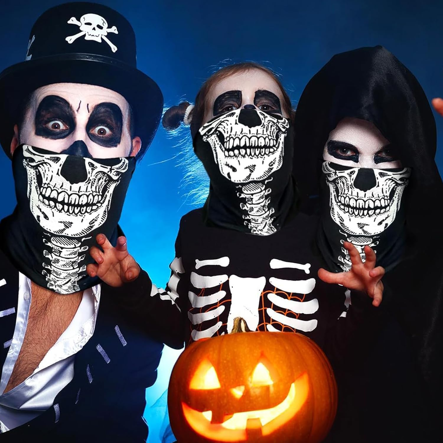 12PCS Multi Purpose Skull Neck Gaiters, Motorcycle Face Mask UV Protection, Unisex Suitable, for Halloween Carnival Parties and Outdoor Activities image number 1