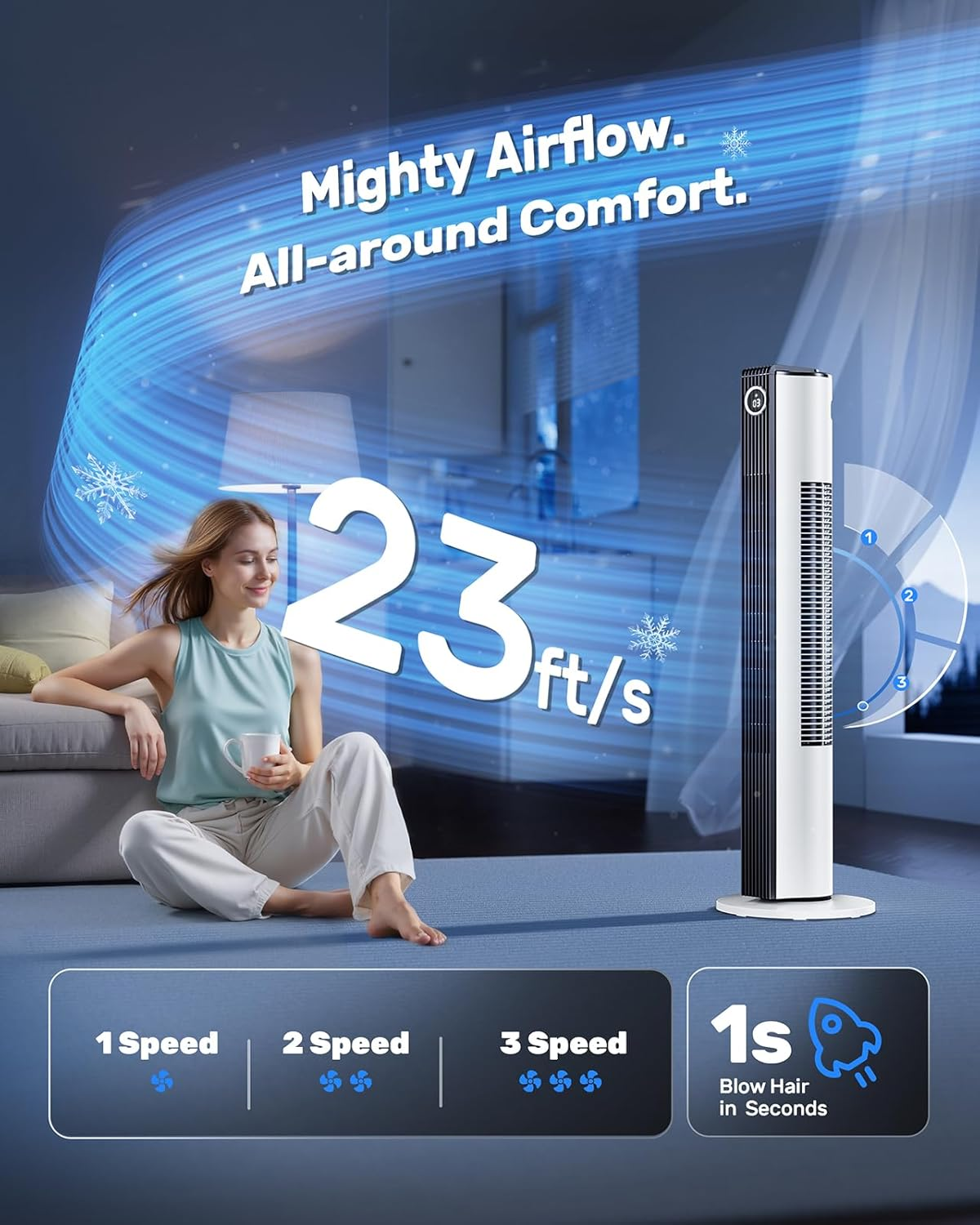 Tower Fan for Bedroom, Oscillating Pedestal Fans with Remote, Portable Electric Bladeless Tower Fans with 3 Fan Speed, 3 Wind Modes & 12H Timer, Quiet Standing Fan for Indoor Room Home Office image number 1