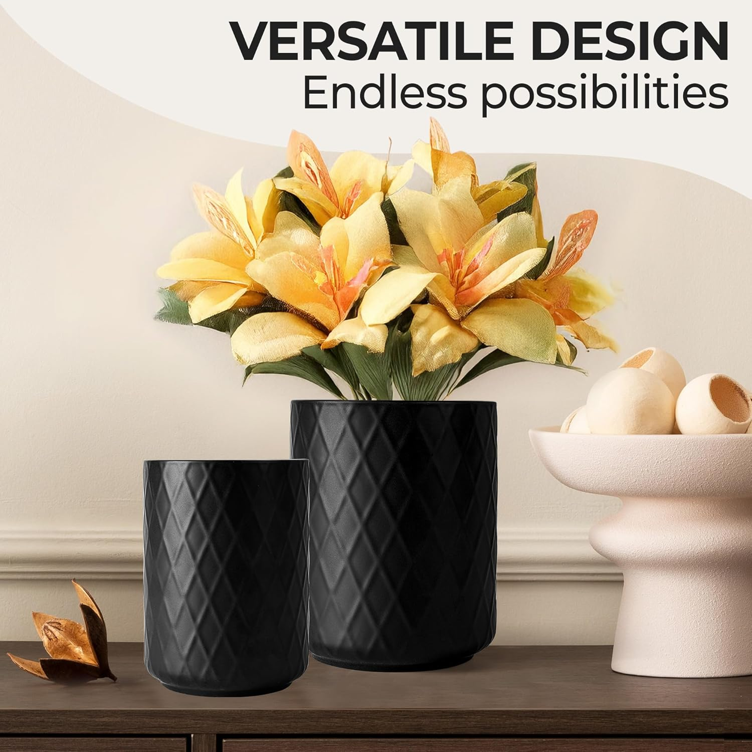 MIAMIO &ndash; Kitchen Utensil Holder Ceramic/Kitchen Organizer Set, Farmhouse Decor for Organizing Countertop and Storing Cutlery, Cooking Spoons, and Accessories - Palmanova Collection (Black) image number 2