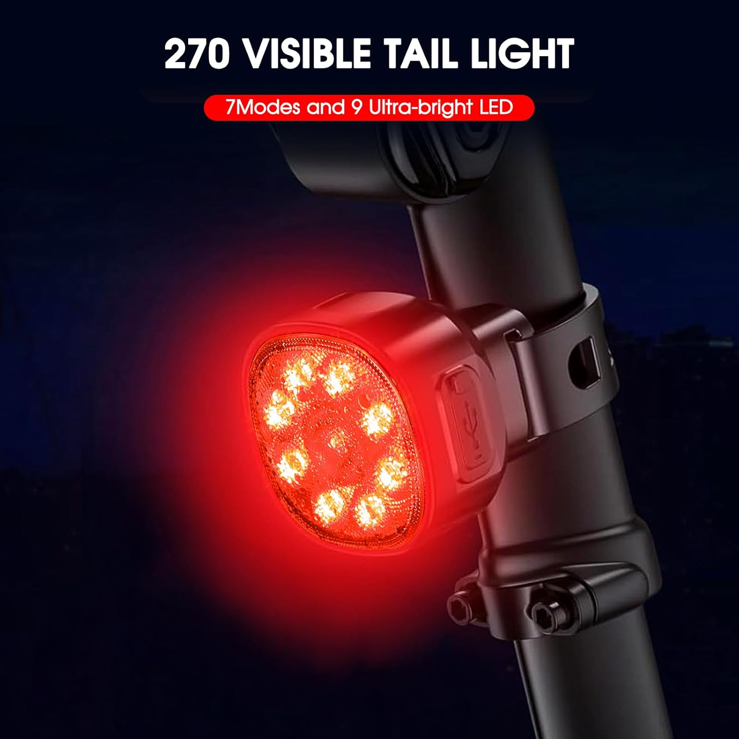 EDDIMENS Bike Lights Front and Back, Super Bright Bicycle Lights USB Rechargeable, 8+7 Lighting Modes, Fast Charging, IP65 Waterproof Bike Light Set for Night Riding, Camping, Mountain, Road image number 3