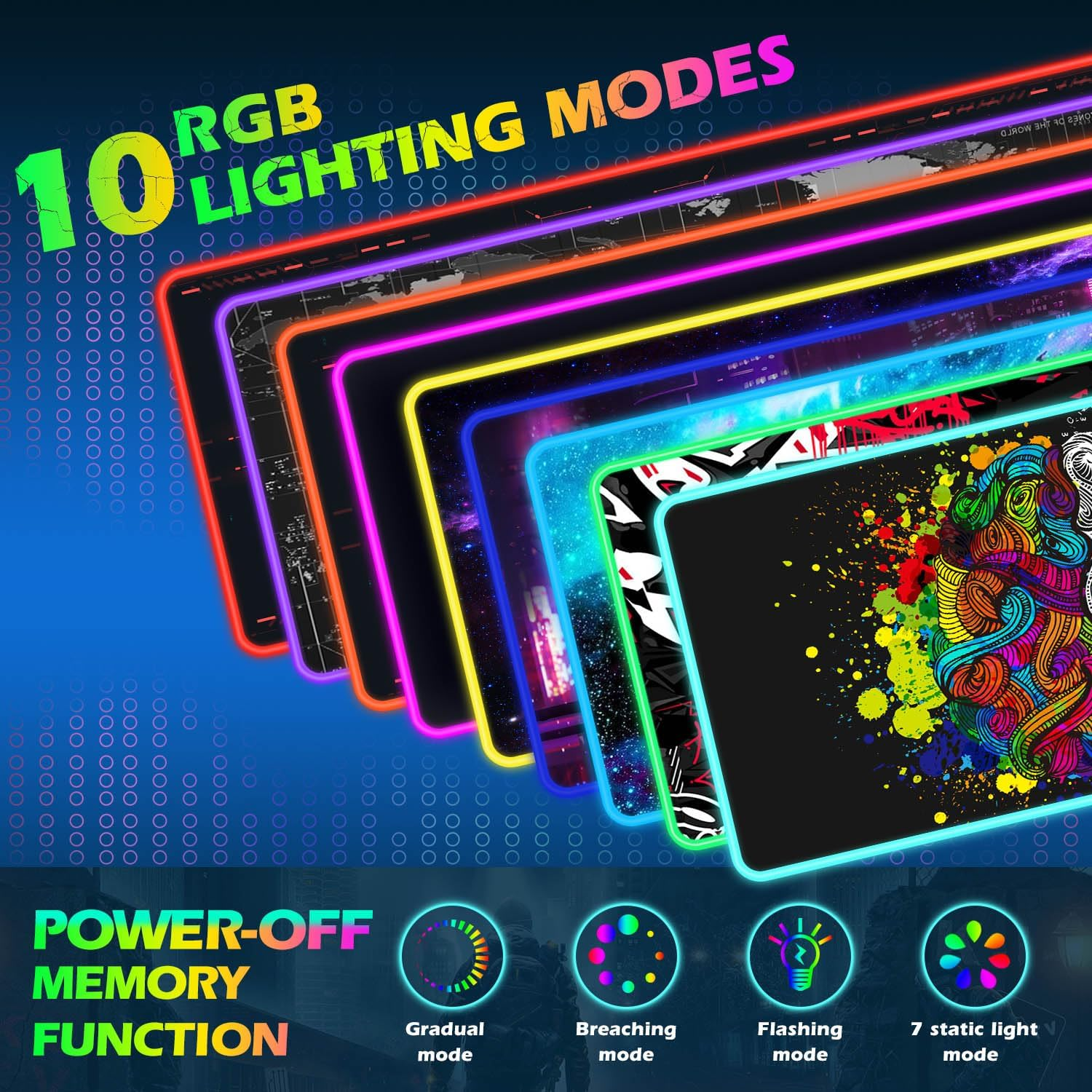 Tolulu RGB Gaming Wireless Charging Mouse Pad, 7.5/10/15W 10 Light Modes LED Mouse Pad Computer Keyboard Mat Mousepad, 800X300X4Mm Extended Large Desk Mat for Gaming, Macbook, Laptop, PC, Human Brain - Game Console Buttons Black image number 3