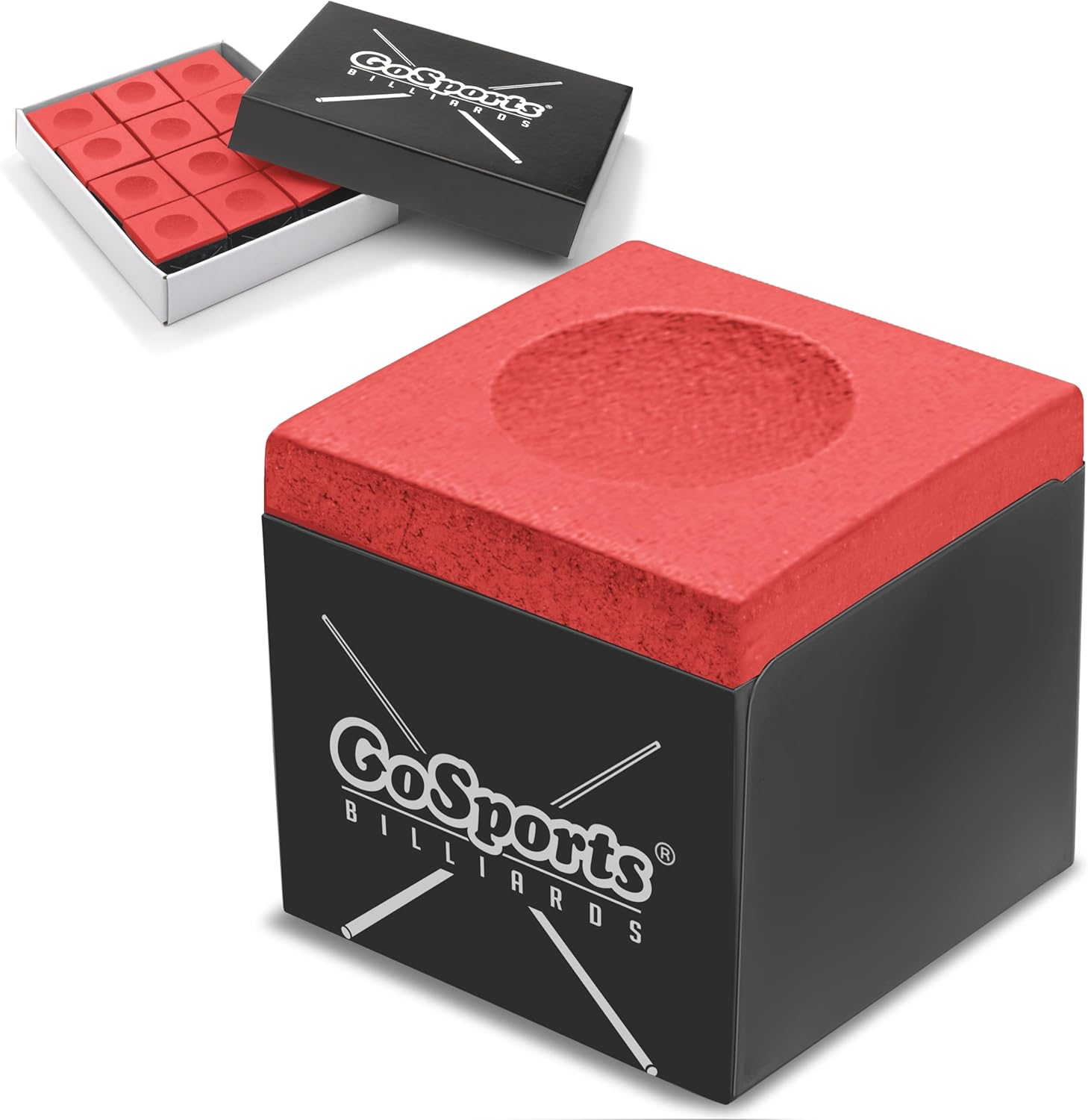 Gosports Premium Pool Cue Chalk Cube 12 Pack - Billiards Pool Stick Chalk - Black, Blue, Red, or Green