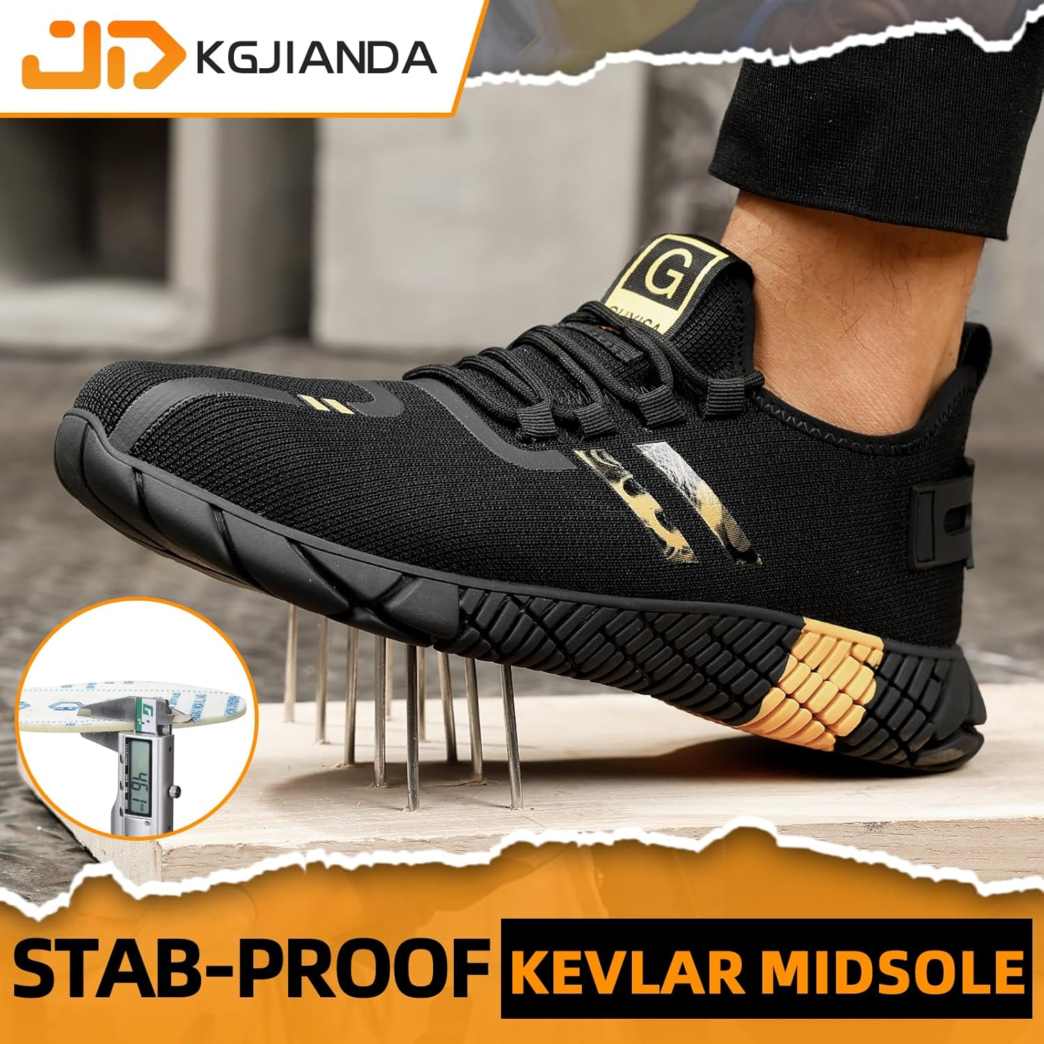 KGJIANDA Steel Toe Shoes for Men Breathable and Lightweight Safety Shoes Indestructible Construction Shoes image number 5