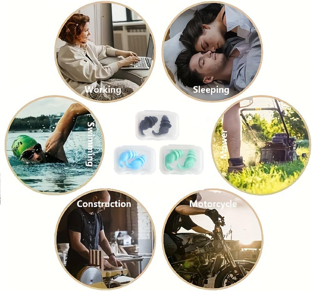 3 Pairs Reusable Ear Plugs for Swimming for Bathing, Surfing, Swimming, Kayaking and Other Watersports(Green,Blue, Black) image number 1