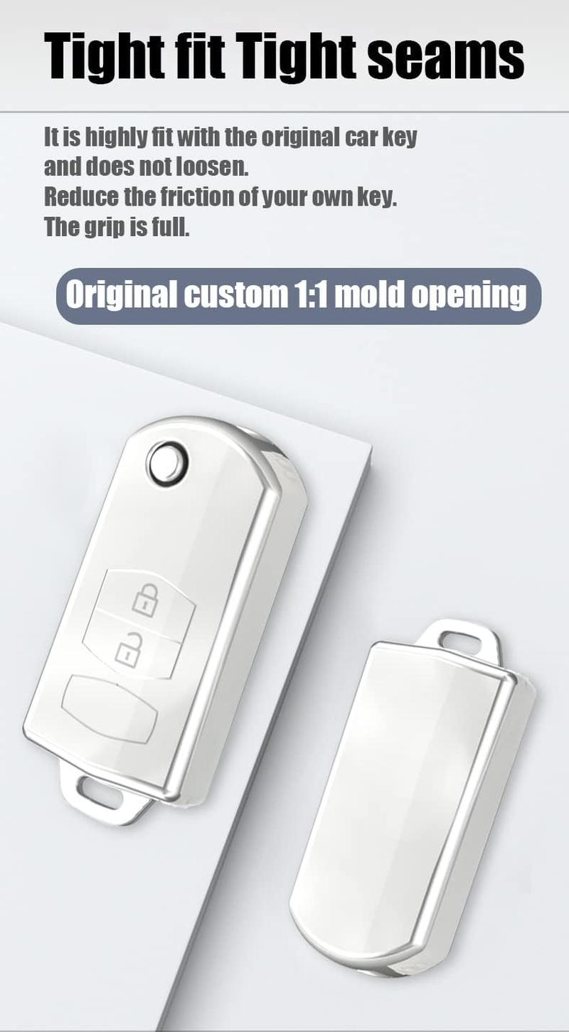 Ontto TPU Car Key Fob Cover Case Fit for Mazda 3 5 6 M6 RX8 MX5 CX5 Flip Folding Key Shell 2 Buttons Remote Key Holder Bag Keychain Keyring Accessories Black B