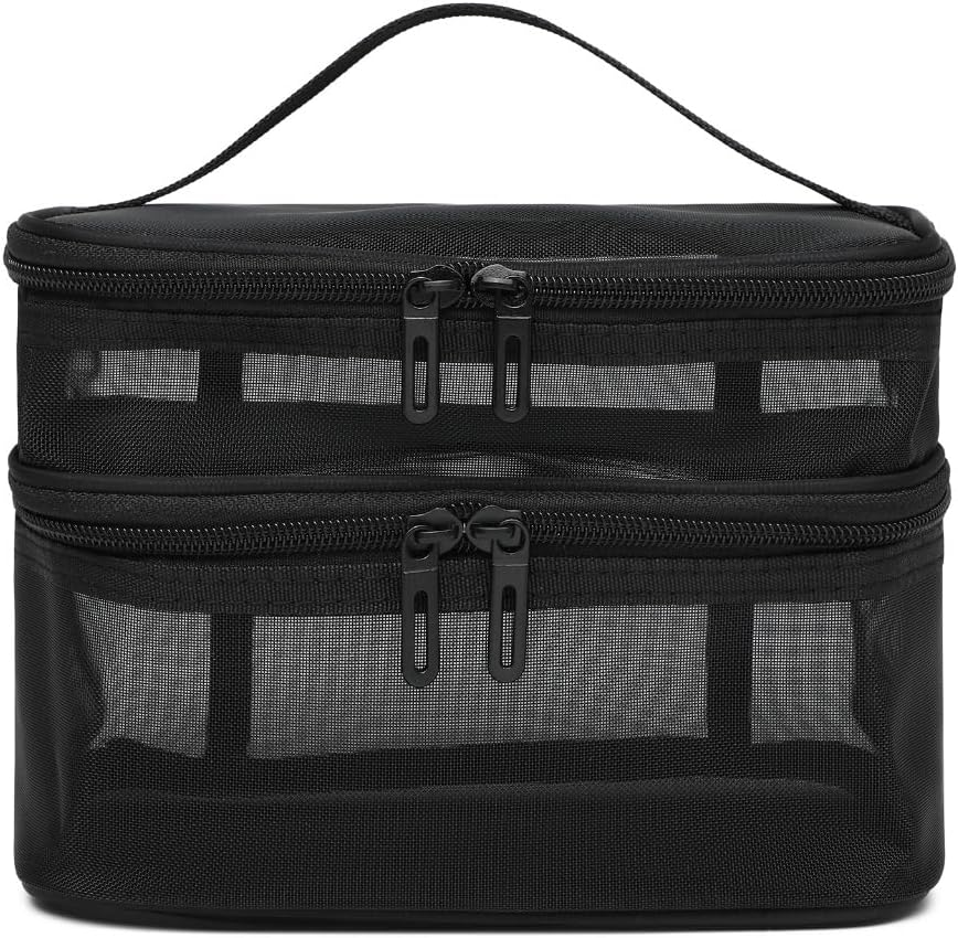 DDPOND Makeup Bag Nylon Mesh Toiletry Bags Single/Double Layer Cosmetic Brush Organizer Pouch Waterproof Case for Personal Care