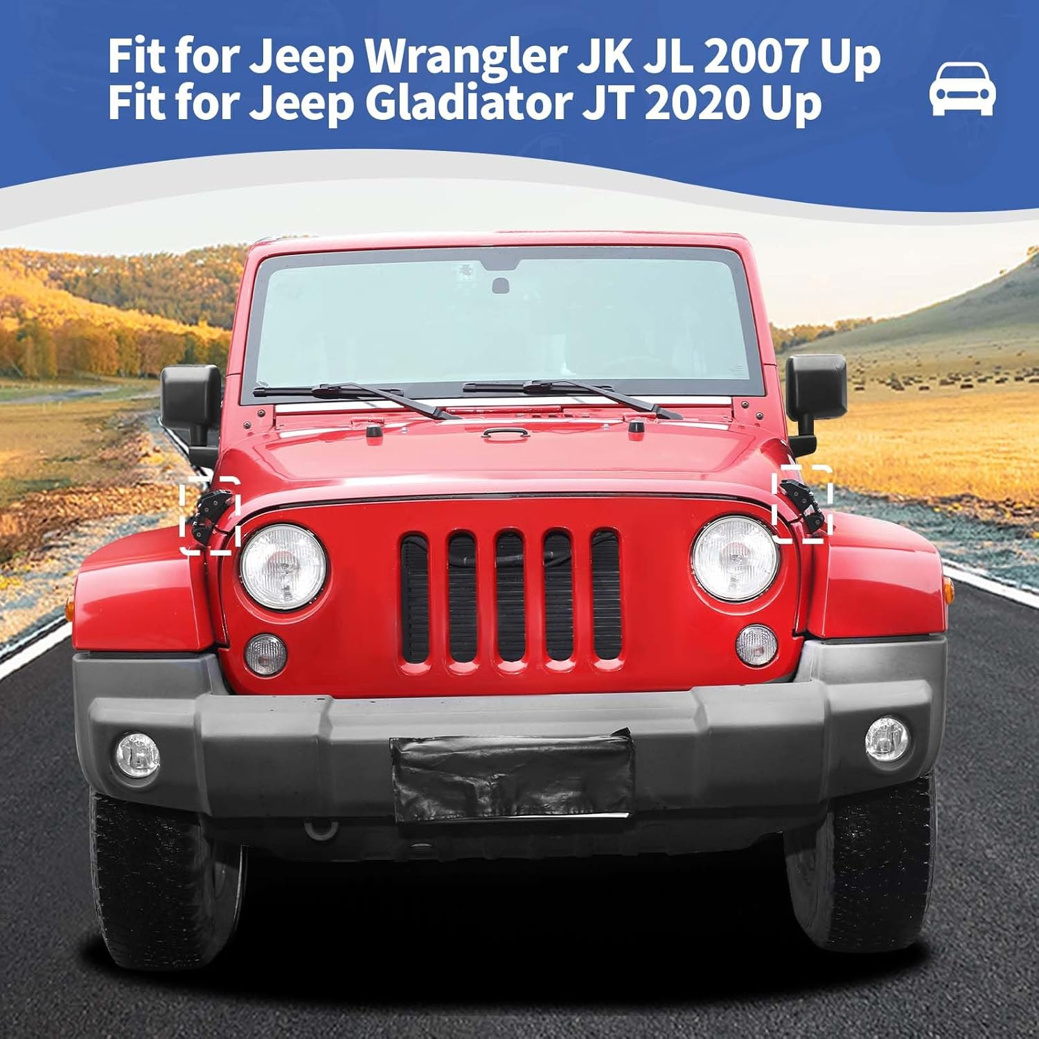 RT-TCZ Hood Latches for Jeep Wrangler & Gladiator | Black Aluminum Alloy & Stainless Steel Locking Catch Kit | Fits JK (2007-2017), JL (2018+), JT (2020+) | Screw Style