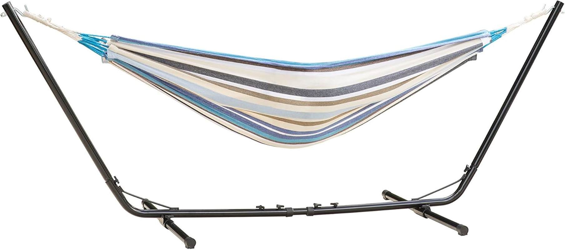 Two Trees Double Hammock Kit - Black Metal Hammock Stand and Blended Cotton Double Hammock and Pillow - 200Kg Weight Capacity - 220Cm X 160Cm - Striped Charcoal Grey image number 4