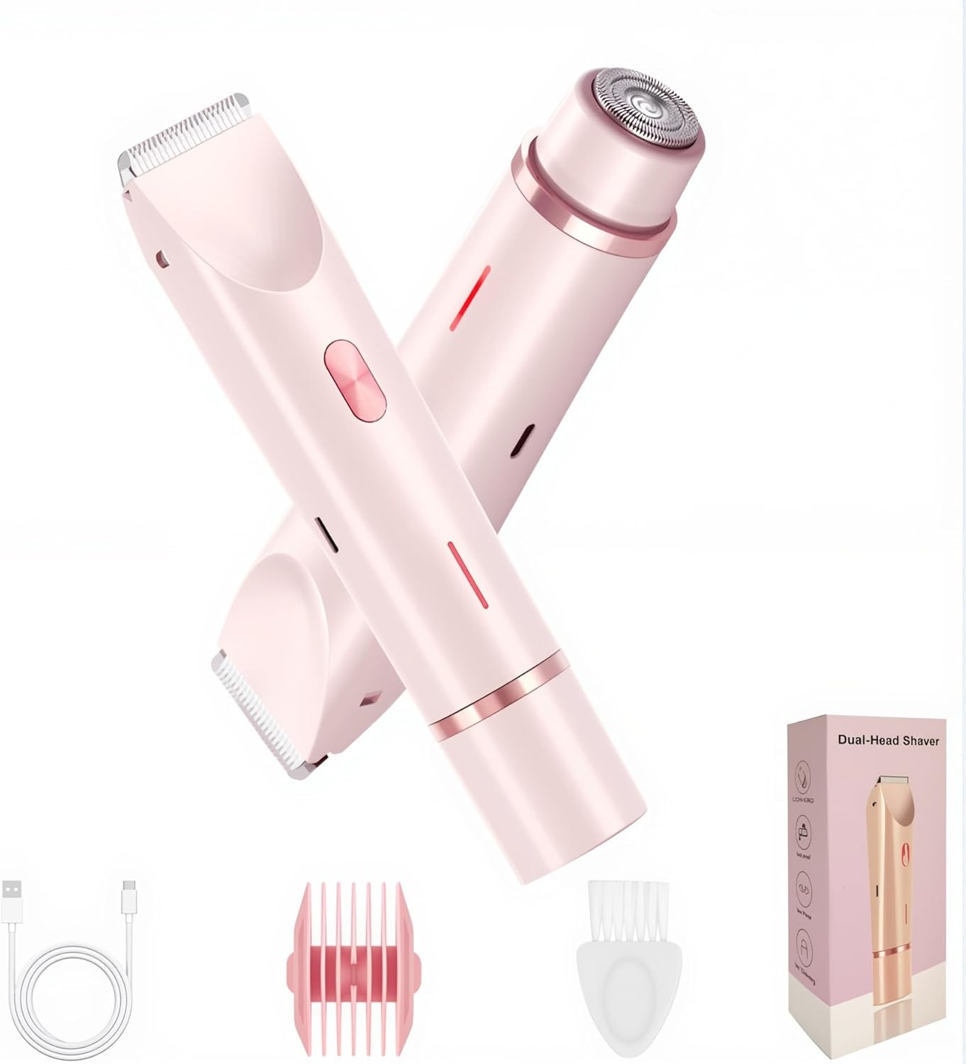 Quokkachic Shaver for Women 2 in 1 Electric Lady Shaver,Rechargeable Double Headed Hair Remover,Ipx7 Waterproof Wet & Dry Electric Razors,For Bikini Underarms Legs Arms Body Face (Pink) image number 3
