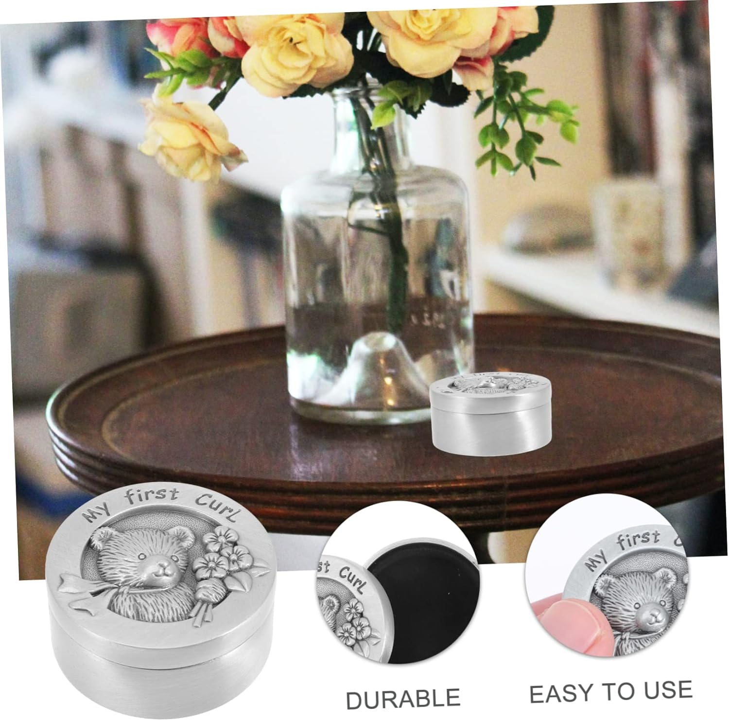 Baby First Curl Keepsake Box Metal Hair Storage Container for Newborns Boys and Girls My First Curl Tin Color Infant Hair Saver image number 1