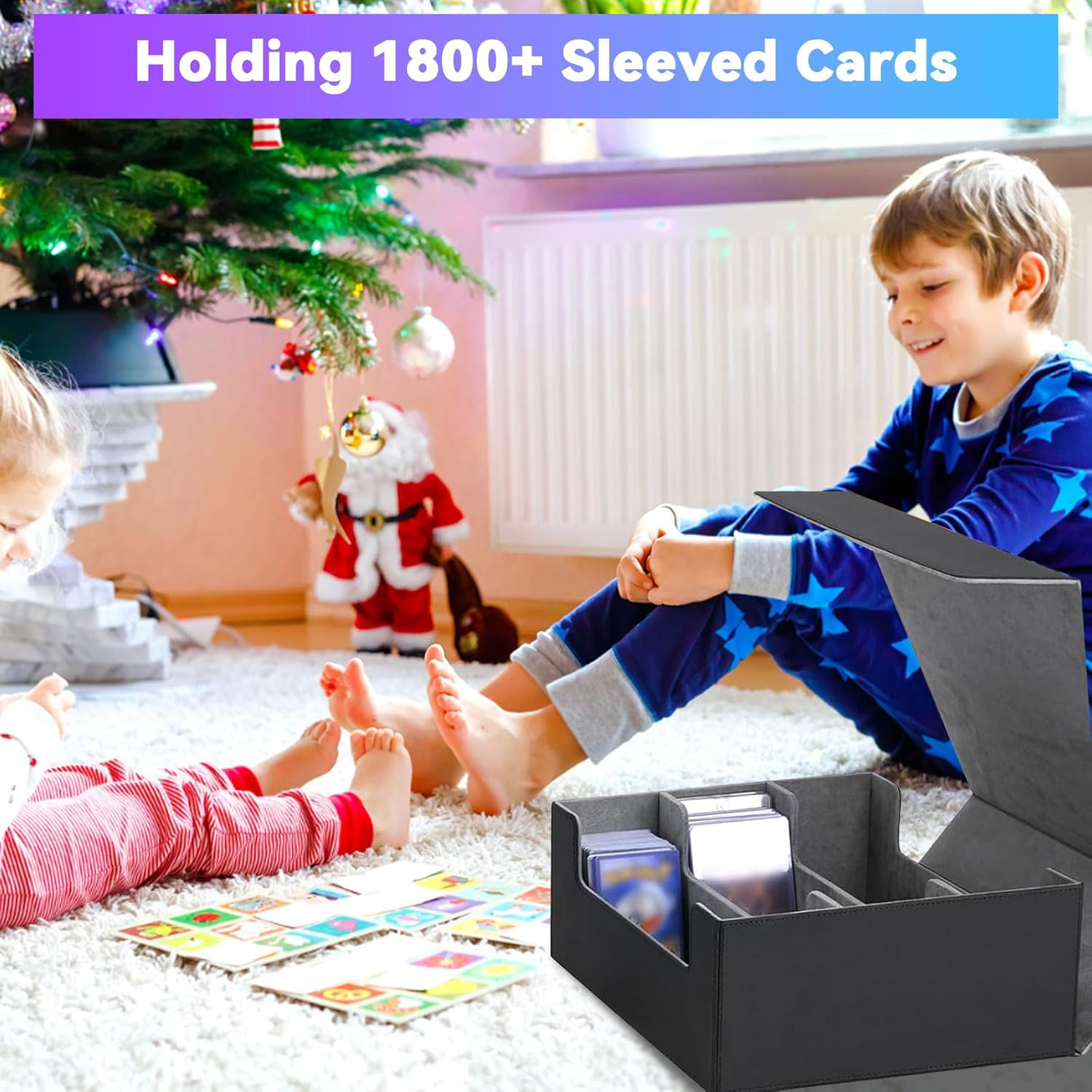 3-Row Card Storage Case for 1800+ Cards,Mtg Deck Box Storage Trading Card Storage Box Mtg Card Storage Magic Card Storage Box Trading Card Box Ideal for Trading Cards and Sports Cards &ndash; Black & Grey image number 5