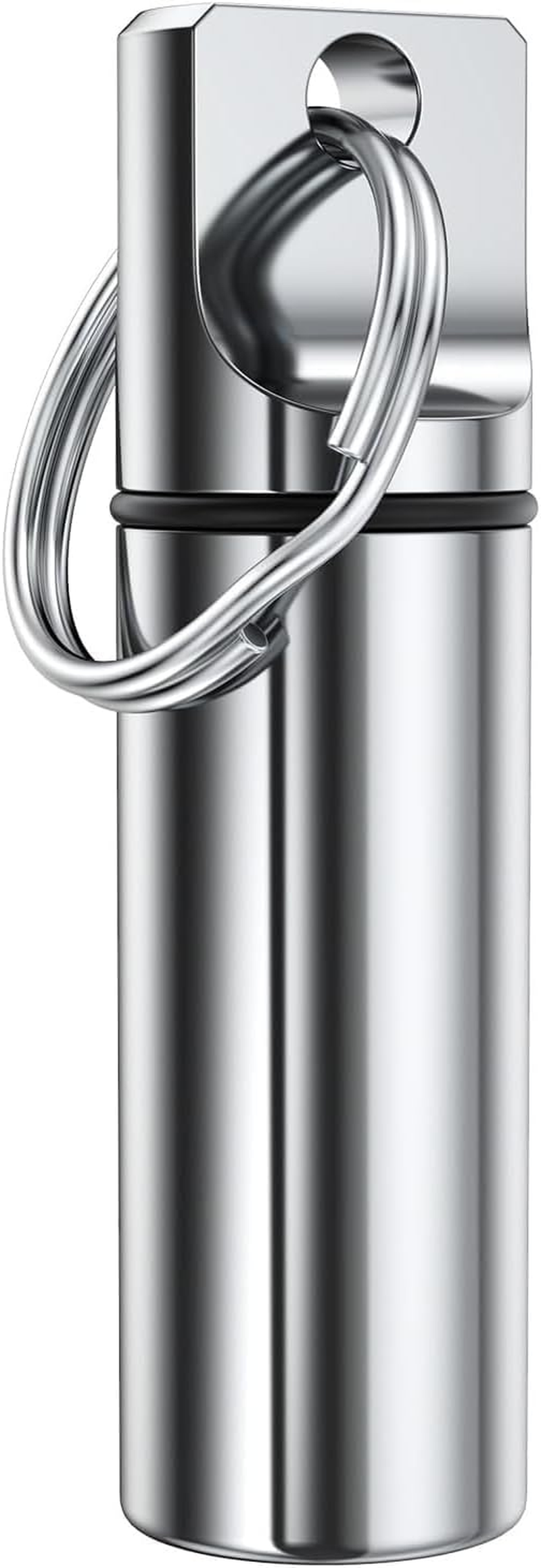 Small Pocket Pill Box Keychain , Aluminium Alloy Portable Mini Pill Organizer Case Container for Purse, Waterproof Metal Pill Holder Medicine Bottle for Outdoor Camping Travel (Silver) - Red image number 4