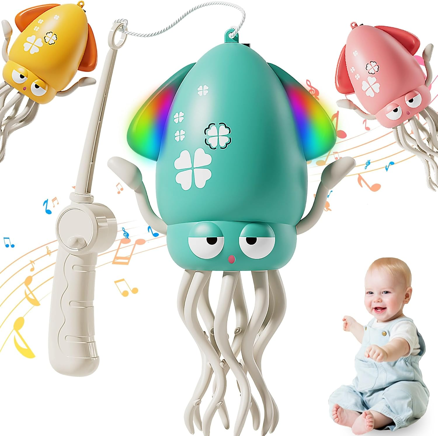 Electric Dancing Octopus Baby Toy, Crawling Octopus Tummy Time Toy with LED & Music, Rechargeable Upright＆Crawling Squid Interactive Toys, Toddlers Walking Toy for 3 4 5 6 Year Boy Girl Gifts (Pink)